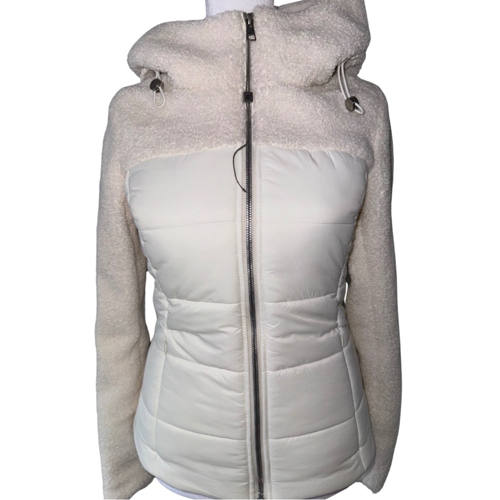 Soia & Kyo Cream Off White Fitted Hooded Lightweight Puffer Coat - Picture 2 of 4